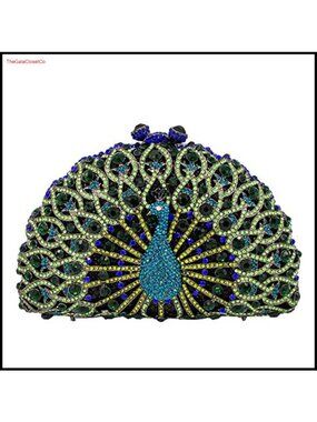 Rhinestone Crystal Peacock Clutch Evening Bag Metal Frame Chain